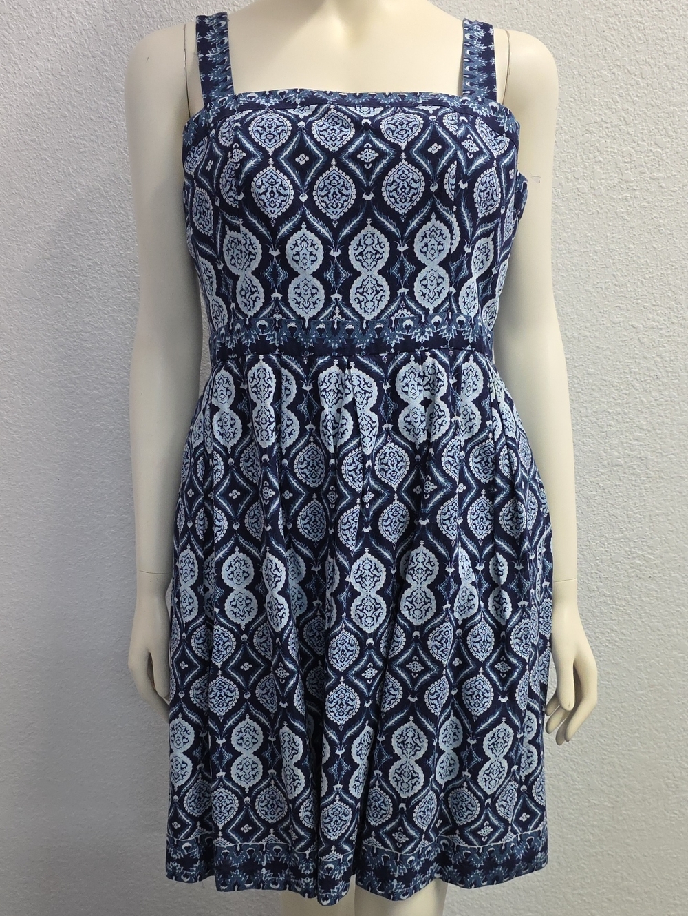 Blue Print Medallion Fit Flare Dress Women's Size 14